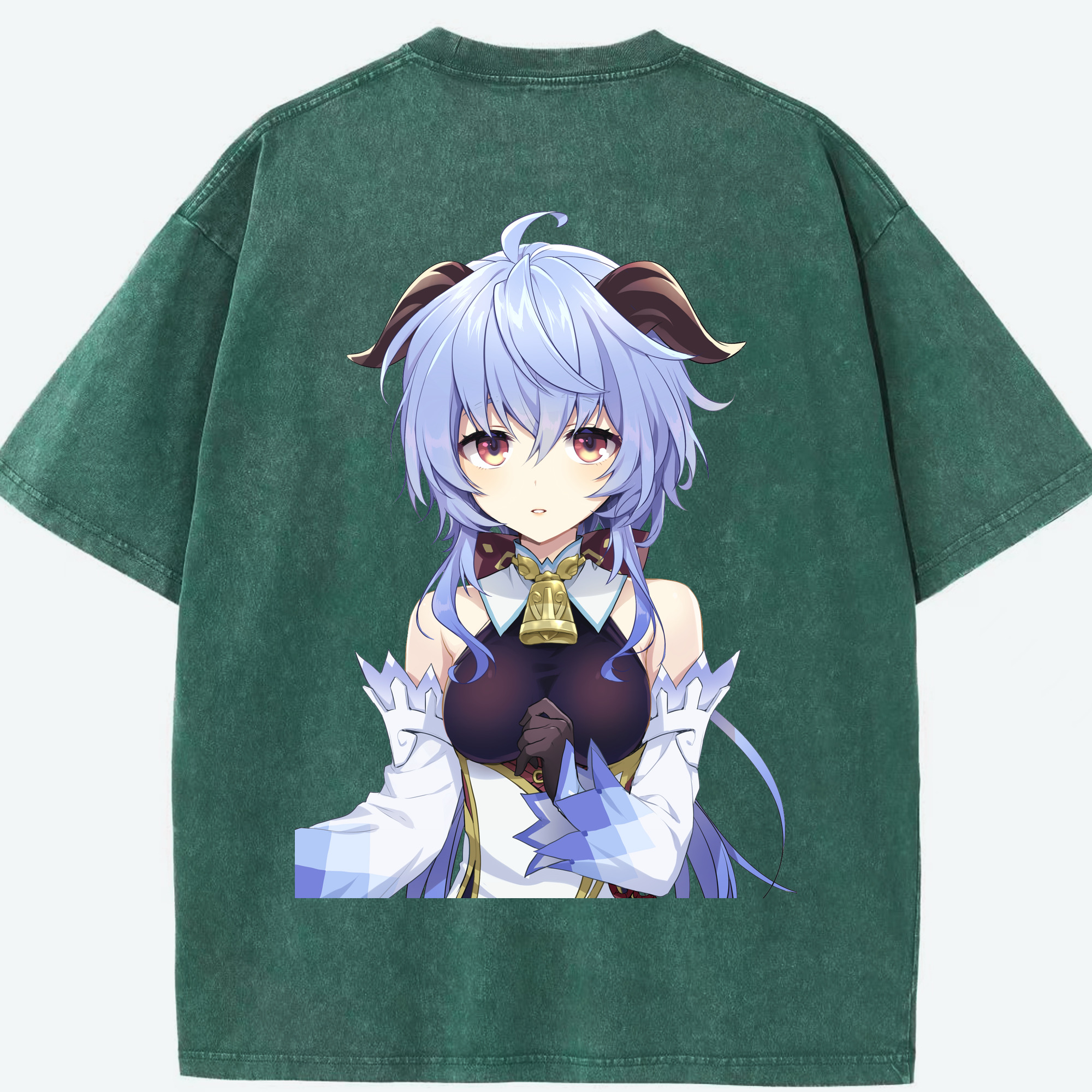 げんし神 甘雨 かんう genshin Ganyu 綿100% ヴィンテージ風 半袖Tシャツ（背面プリント）